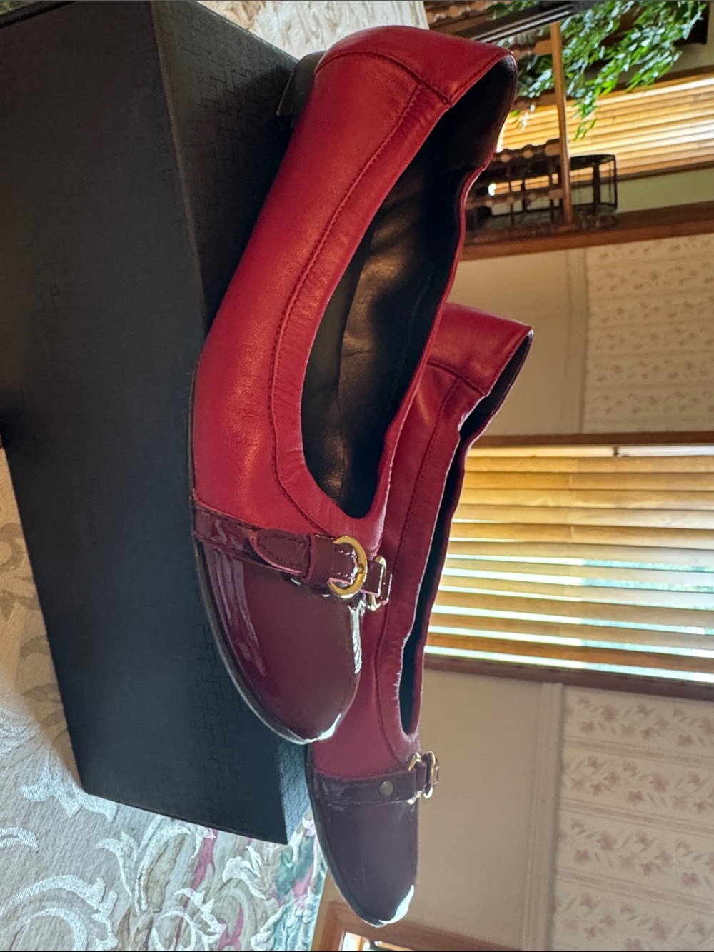 Attilio Giusti Leombruni Red Leather Ballet Flats with Buckle Accent